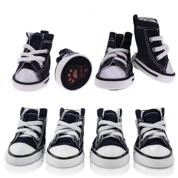 ~ NEW Dog Sneakers High Tops 3# Puppy Pet Cat Tennis Shoes Navy Blue Lace Up - Picture 1 of 14